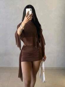 Women's Fashion Set (Foreign Style) Tulle And Spandex - 鏽棕色 - 查看 5