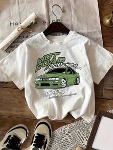 Camiseta Gráfica de Noche para Mujer - y Casual de Manga Corta con Cuello Redondo, Blanca con Diseño de Coche Verde, Colección Primavera/Verano, Lavable a Máquina, Atuendo de Primavera| Diseño Deportivo| Camisetas de Mujer de Elasticidad Media, Estilo Y2k - Blanco - Ver 10