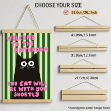1 pieza Arte de pared de baño con gato negro divertido "El gato estará contigo en breve" Impresión en lienzo|Decoración del hogar moderna con rayas verdes de dopamina para baño, dormitorio, sala de estar o inodoro, póster de gatito lindo, regalo para ella, sin marco, pergamino colgante de madera o enmarcado - patrón - Ver 16