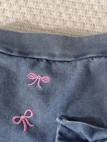 2件組 青少年女孩極簡可愛圓領蝴蝶結印花上衣 + 時尚刺繡蝴蝶結裙褲 - 白色 - 查看 7