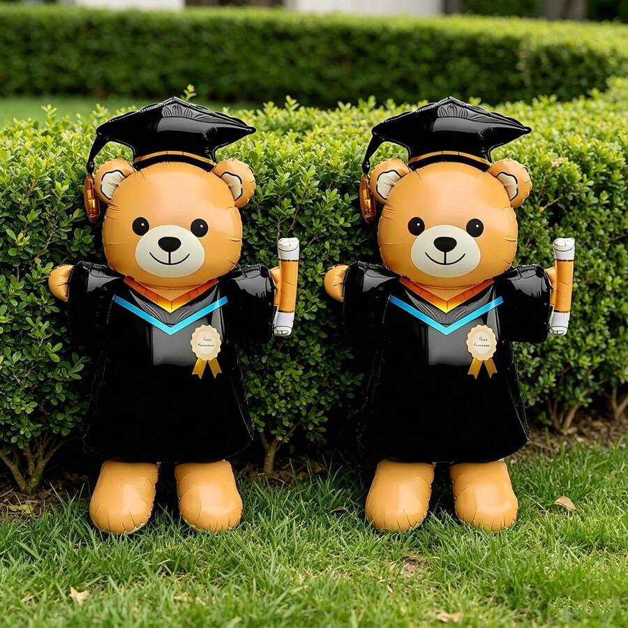 Globo de oso gigante de graduación de pie, decoración de fiesta de graduación para niños, globo de oso de dibujos animados, globo de decoración de graduación - multicolor - Ver 1