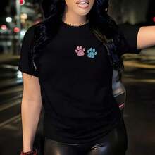 Camiseta Vintage de Doble Cara para Mujer Amante de Perros - Diseño con Eslogan "Fácilmente Distraída por Perros" y Estampado de Huellas, Camiseta Casual de Verano de Manga Corta y Cuello Redondo para Dueños de Mascotas, Lindos Patrones de Cachorros y Huesos - Lavable a Máquina Dog EnthuFashion - Negro - Ver 7