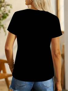 Camiseta de Mujer de Moda Anime Ángel Lindo , Estampado 3D, Manga Corta, Cuello Redondo, Casual, Vintage, Fábrica Directa, Ropa de Mujer, Blusa Holgada, Recomendada para Todas las Estaciones - Negro - Ver 9