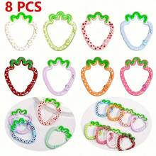 8 PCS Strawberry Aluminum Alloy Carabiner Clips - Spring Loaded Carabiner, Open Spring Clasp, Multi-Function Clips & DIY Accessories, For DIY Jewelry Craft & Keychain Connectors - 8 - Strawberries - View 1