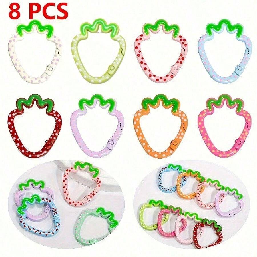 8 PCS Strawberry Aluminum Alloy Carabiner Clips - Spring Loaded Carabiner, Open Spring Clasp, Multi-Function Clips & DIY Accessories, For DIY Jewelry Craft & Keychain Connectors - 8 - Strawberries - View 1