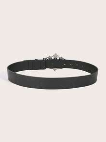 1pc Vintage Alloy Buckle Printed PU Leather Belt, Suitable For Western Cowgirl Style - Black - View 3