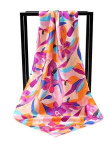 1pc | Shiny Faux Silk Fabric | Vibrant Floral Print Small Square Scarf | Fine Dense Hemming Craftsmanship | Neck Accessory, Bag Tie, Multi-Use Accessory | Vacation Style Spring/Summer Silk Scarf - Multicolor - View 3