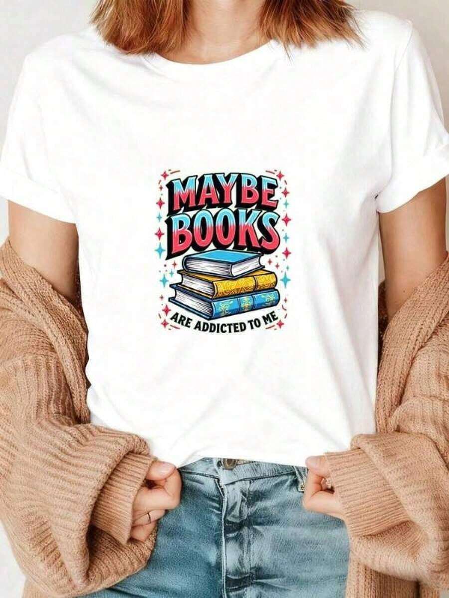 Camiseta de manga corta de algodón puro para mujer, exclusiva para mujeres de 18 a 45 años, con un divertido estampado para amantes de los libros, que combina el estilo callejero vintage con el estilo relajado de las chicas francesas. Es un lujo minimalista y discreto, adecuado para diversas ocasiones, incluyendo vacaciones, ocio y deportes. Hecho de tela transpirable, que absorbe la humedad y de secado rápido, es suave y agradable al tacto, con opción de corte holgado o ajustado. El diseño de cuello redondo lo convierte en una prenda versátil que puede usarse tanto en la oficina como en una cena elegante. Es un regalo perfecto para ella, adecuado para el hogar, actividades al aire libre, reuniones sociales, vacaciones en la playa y fiestas nocturnas. Es una camiseta básica para todas las estaciones. Conjuntos de Verano para Mujer K2ERShirt > Hermoso. - Blanco - Ver 1
