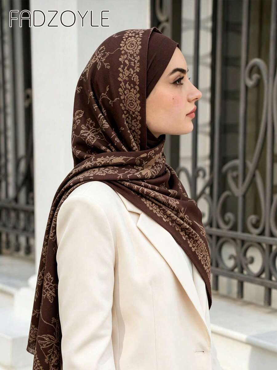 FADZOYLE 1 pieza Pañuelo grande de mujer con estampado de mariposa y flor en jacquard, pañuelo de cabeza, chal ligero para el sol, accesorio para la cabeza y el cuello, ideal para la playa, regalo de boda para novia y dama de honor - Multicolor - Ver 1