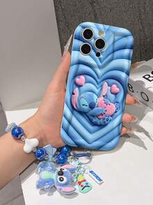 Disney Lilo & Stitch Phone Case With Stitch Charm And Stitch Lanyard - Cute Stitch Protective Case With Heart Embrace And Soft Blue Background Design, Equipped With Delicate Stitch Decorative Lanyard And Beaded Bracelet For Easy Carrying, Compatible With IPhone 17, 16, 15, 14, 13, 12, 11 Pro Series, Ideal For Birthdays, Holidays, Anniversaries, Graduation Gifts, Or Any Special Occasion To Surprise Family, Friends, Classmates, And Loved Ones. - 白色 - 查看 6