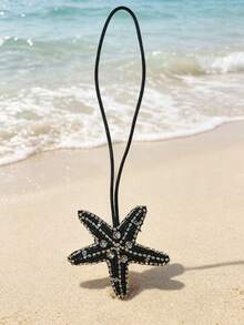 1 pezzo Ciondolo da borsa fatto a mano in stile boho con stelle marine e conchiglie in argento, adatto per decorare borse, appendere in auto, accessorio per portachiavi - nero - Visualizzare 3