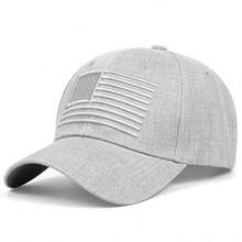 1pc Men's Adjustable Baseball Cap With US Flag Embroidery, Casual Outdoor Hat For Spring And Autumn - Heather Gray - View 6