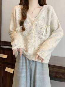 Women Cardigans - Apricot - View 3