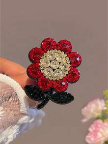 4pcs Shiny Crystal Flower Hair Clips For Teenage Girls, Crystal Inlaid Flower & Leaf Decor Hair Accessories, Sweet & Fashionable For Party And Daily Wear - Multicolor - View 10