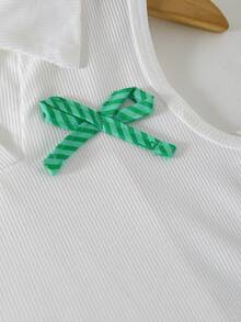 Girls' 2 Pieces Outfit Set, White V-Neck Ribbed Tank Top + Vertical Ribbed Bow Digital Print Pleated Skirt, Spring/Summer Casual Sweet Outfit For Daily Wear, Outdoor And Various Activities - Mint Green - View 4
