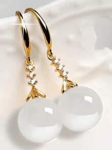1 Pair Cute Earrings, Designed For Women, Suitable For Weddings, Engagements, Anniversary Parties, Valentine's Day Gifts - Gold and White - View 3