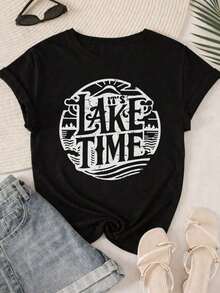 Camiseta de talla grande con estampado floral, diseño floral con margaritas y hojas, patrón vintage de flores silvestres, perfecta para usar en exteriores en verano, cuello redondo. - Negro 6 - Ver 6