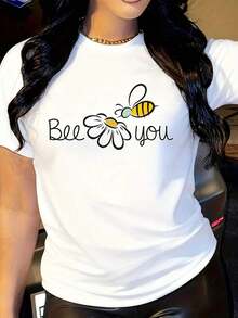 Camiseta de Mujer con Estampado de Abejas y Margaritas y Elegante Eslogan de Abeja - Diseño Adorable de Abejas y Flores, Cuello Redondo Suave, Top Casual, Ajuste Cómodo para Todas las Temporadas, Ideal para Ropa Casual, Fiestas Temáticas y Regalos (Lavable a Máquina, Blanco) - Ropa de Moda para Mujer - Blanco - Ver 6