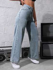 Unity Jeans de mezclilla lisos y casuales para mujer - Lavado ligero 4 - Ver 5