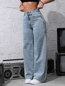 Unity Jeans de mezclilla lisos y casuales para mujer - Lavado ligero 4 - Ver 7