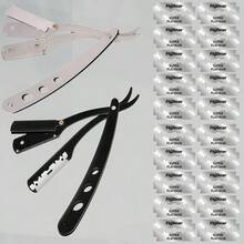 Set Of Men'S Straight Razors With Folding Design For Shaving And Hair Removal, Complete With Blades - Black - View 2