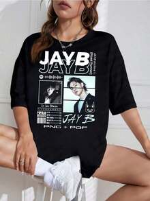 Playera Negra Mujer con Diseño de "Vibe", Estilo Retro - Blanco - Ver 1