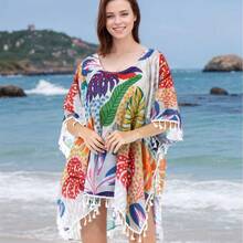Tropical Plant Print Beach Cover-Up Chiffon Bikini Cover-Up Vacation Beach Sun Protection Clothing - SL21-2 Tropical Leaf - View 3