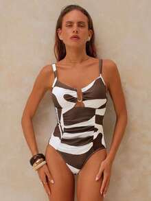 Swim Chiccia Nuevo traje de baño de una pieza elegante de unicolor, exquisito, para mujeres, para playa, natación y spa, temporada primavera/verano 2026 - Multicolor - Ver 8