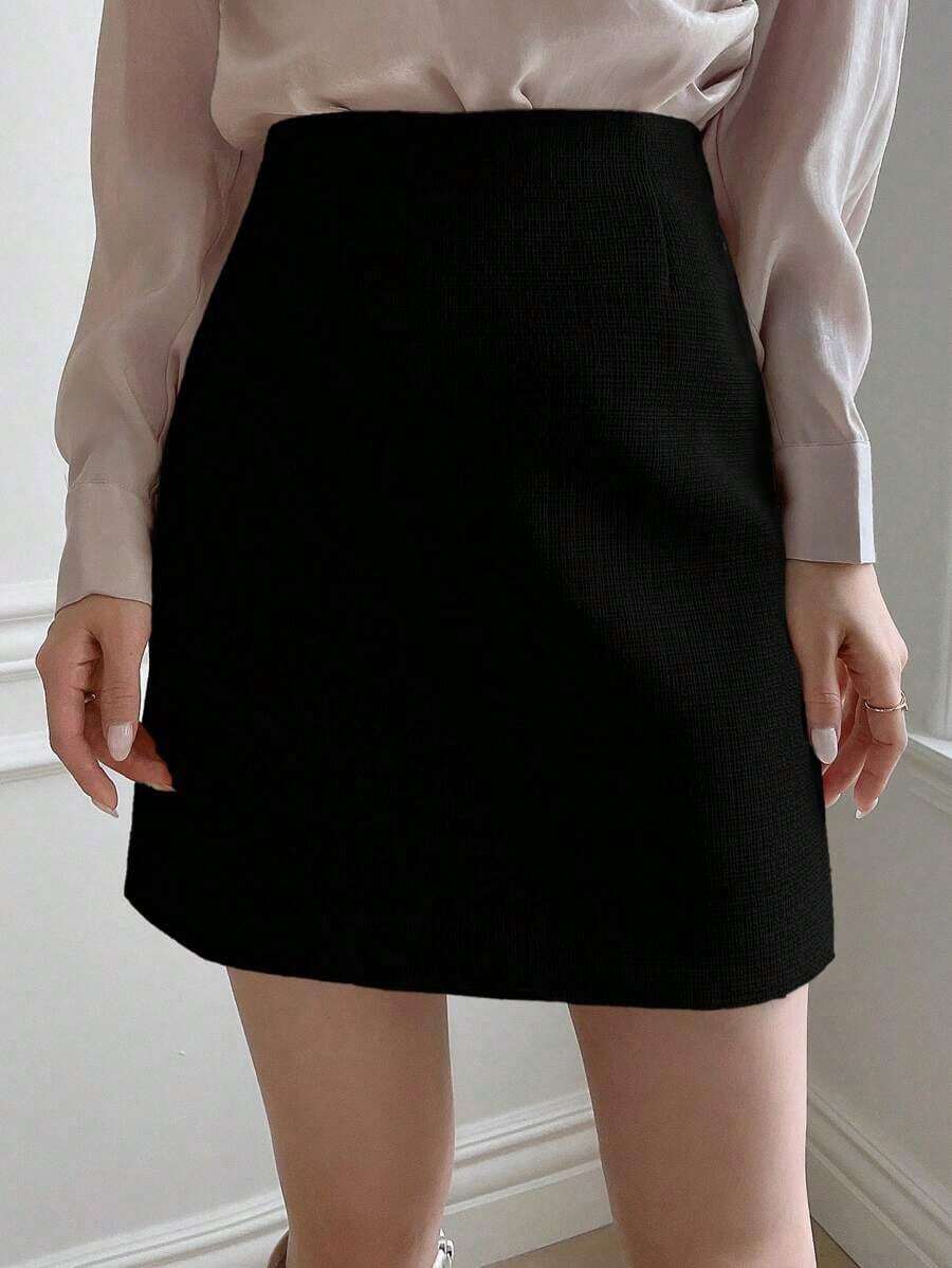 Falda casual minimalista de unicolor para mujer - Negro - Ver 1