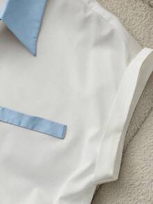 Blusa elegante de manga corta con bloques de color para mujer, verano - Celeste - Ver 4
