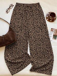 Pantalones Largos Para Mujer Con Estampado De Leopardo Y Cordón De Ajuste - Blanco 2 - Ver 3