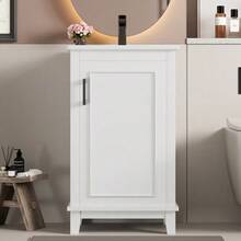 Freestanding Bathroom Cabinet Measuring 51x34x83cm, With Integrated Sink, Fully Lacquered, Shelves On The Door, Adjustable Shelves, Integrated Ceramic Sink, Ideal For Small Spaces, White Color. - White - View 4