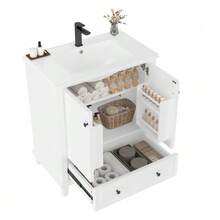 Freestanding Bathroom Cabinet Measuring 51x34x83cm, With Integrated Sink, Fully Lacquered, Shelves On The Door, Adjustable Shelves, Integrated Ceramic Sink, Ideal For Small Spaces, White Color. - White - View 5