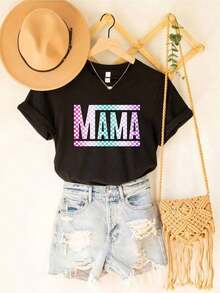 Camisa a cuadros retro para madres, perfecta como regalo para el Día de la Madre. Elegante Camiseta Blanca para Nuevas Mamás, Disponible en Tallas S a XXXXL para Uso Casual de Verano para Mujeres - Negro - Ver 5