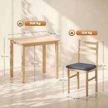 3-Piece Dining Table Set With 2 Chairs, Kitchen Table For Compact Spaces, Upholstered Chairs, Space-Saving, MDF, Natural Wood - Khaki - View 2