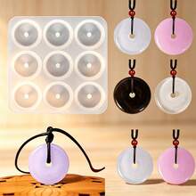1 khuôn silicon 9 khoang rỗng hình tròn dùng làm mặt dây chuyền khóa hình khóa hòa bình bằng ngọc bích giả, dụng cụ làm đồ trang sức thủ công DIY. - Nhiều màu - Xem 10
