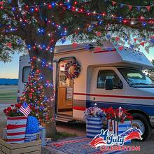 JMEXSUSS 4th Of July Decorations 100 LED String Lights Indoor, 33ft Red White And Blue Lights Plug-In, 8 Modes Patriotic 4th Of July Lights For Indoor Outdoor Independence Day American Flag Holiday - Red White Blue - View 6