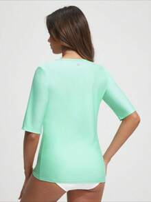 Baleaf UPF50+ Rash Guard For Women Elbow Length UV Protection Swim Shirts Quick Dry Sun Shirts Lightweight Swimsuits Top - 淺綠 - 查看 2