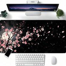 耐用鼠墊/電競鼠墊/辦公鼠墊/筆電鍵盤墊/桌墊，黑色背景配粉色櫻花圖案，精確縫製邊緣，防滑橡膠底，多種尺寸可選 - 鼠標墊 - 查看 11