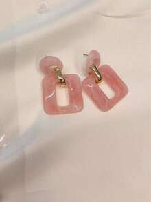 Bông tai acrylic hình vuông hình học, phong cách cổ điển thanh lịch, móc bông tai bằng thép không gỉ, bông tai thời trang nữ dạng thả, phù hợp để đeo hàng ngày và trong các dịp lễ hội quanh năm. - Hồng - Xem 4