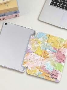 Colorful Painting Texture Letter Pattern Tablet Case, Compatible With IPad Mini4/Mini5/Mini6/Mini7/Air/Air2/9.7/10.2/10.5/Air4/Air5/10.9/Pro 11-Inch/10th Gen/ Air 11-In.(M2)-2024/ Pro11-In.(M4)-2024/Air 11-Inch (M3) 2025/ (A16) 11 Inch 11th Generation 2025/ Air 8(M4)2026(11-Inch), Galaxy Tab A8 10.5 Inch 2022. Not Including Stylus, With Built-In Stylus Slot, 3-Fold Stand, TPU Soft Edge Protection Against Drop And Wear, Magnetic Sleep/Wake, Unique/Creative/Fun/Personalized/High-End Tablet Case. - Multicolor - View 4