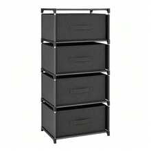 Clothes Organiser For Wardrobe Chest Of Drawers For Bedroom, 4 Drawer Fabric Storage Unit, Slim Tall Storage Tower With Metal Frame & Easy Pull Handles - Black, 4-tier - View 1