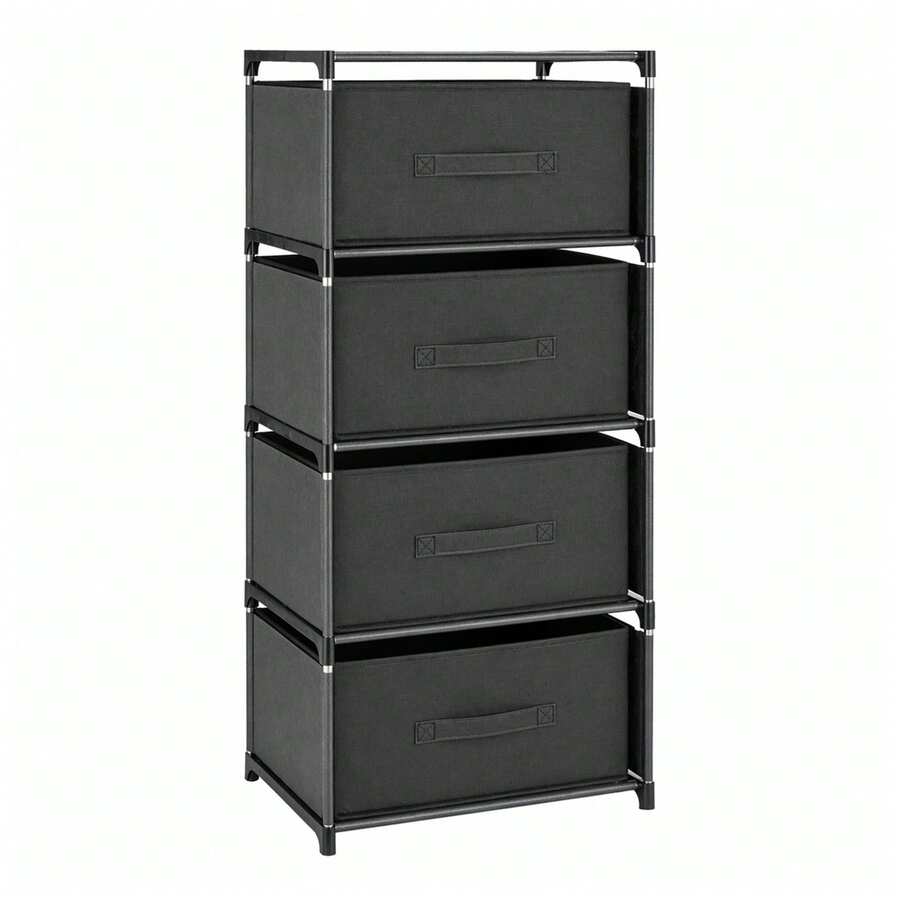 Clothes Organiser For Wardrobe Chest Of Drawers For Bedroom, 4 Drawer Fabric Storage Unit, Slim Tall Storage Tower With Metal Frame & Easy Pull Handles - Black, 4-tier - View 1