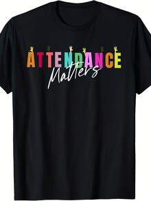 Funny T-Shirt For Attendant - School Staff Clothing With Pencil And Book Print - Unisex 220gsm Pure Cotton T-Shirt For Teachers, Counselors, Administrators - Retro Crew Neck Casual Workwear For All Seasons - 黑色 - 查看 2