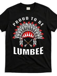 Camiseta Gráfica de la Tribu Lumbee Nativa Americana para Hombre y Mujer - Diseño Atrevido de Plumas y Motivos Tribales, Cómoda de Algodón con Cuello Redondo y Manga Corta, Negra con Letras Rojas/Blancas - Ropa Cultural para el Orgullo de la Tribu Lumbee y Atuendo Casual, Moda Urbana, Camiseta de Estilo Vintage, Estampado Duradero, Tela Transpirable, Camiseta Casual, para Amantes de la Moda Urbana, Hombres y Mujeres - Negro - Ver 1