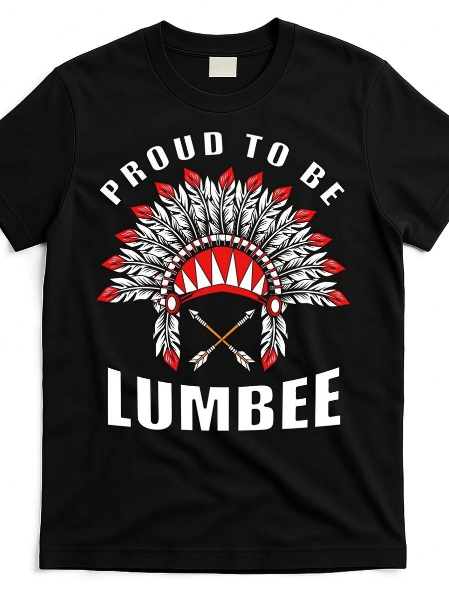 Camiseta Gráfica de la Tribu Lumbee Nativa Americana para Hombre y Mujer - Diseño Atrevido de Plumas y Motivos Tribales, Cómoda de Algodón con Cuello Redondo y Manga Corta, Negra con Letras Rojas/Blancas - Ropa Cultural para el Orgullo de la Tribu Lumbee y Atuendo Casual, Moda Urbana, Camiseta de Estilo Vintage, Estampado Duradero, Tela Transpirable, Camiseta Casual, para Amantes de la Moda Urbana, Hombres y Mujeres - Negro - Ver 1
