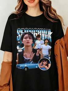 Seonghwa Ateezs T-Shirt, K-Pop Park Seonghwa Graphic Printed Vintage Tee, Seonghwa Ateezs Inspired Graphic Shirt, Ateezs Concert Retro T-Shirt, Ateezs World Tour Shirt, Shirt For Atiny, Unisex Graphic Shirt - 黑色 - 查看 1