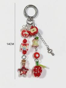 1 chiếc móc khóa hình quả táo đỏ đính hạt thủ công, móc khóa hình trái cây dễ thương dành cho nữ, mặt dây chuyền độc đáo đa năng. - Nhiều màu - Xem 3