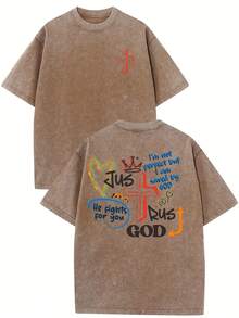 No soy perfecto, pero Dios me ha salvado. Camiseta de algodón estampada de alta calidad con efecto vintage. Camiseta para hombre. Ropa de verano de estilo antiguo. Mangas caídas. Cuello redondo. Manga corta - Camiseta unisex de algodón holgada de manga corta y cuello redondo estilo vintage urbano. - marrón café - Ver 1
