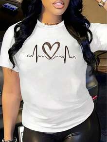 YOCASA Camiseta informal de verano para mujer, de cuello redondo, ajustada y manga corta, con estampado de pintura al óleo, floral, de corazones, de cerezas y de letras. Tejido informal sencillo, estilo deportivo, ideal para el día a día y para una cita de San Valentín. - Blanco - Ver 7